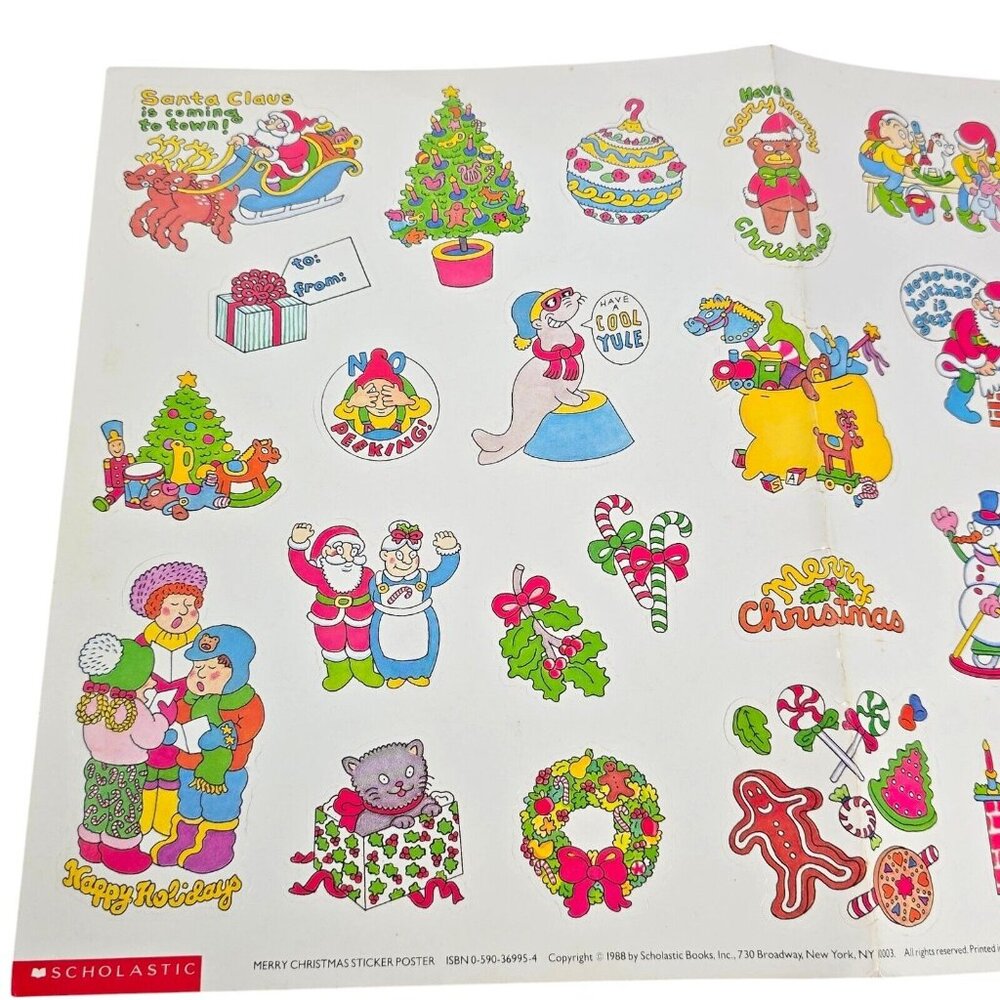 1988 Scholastic Merry Christmas Sticker Sheet Holly Kowitt Holiday Stickers VTG - Picture 2 of 11